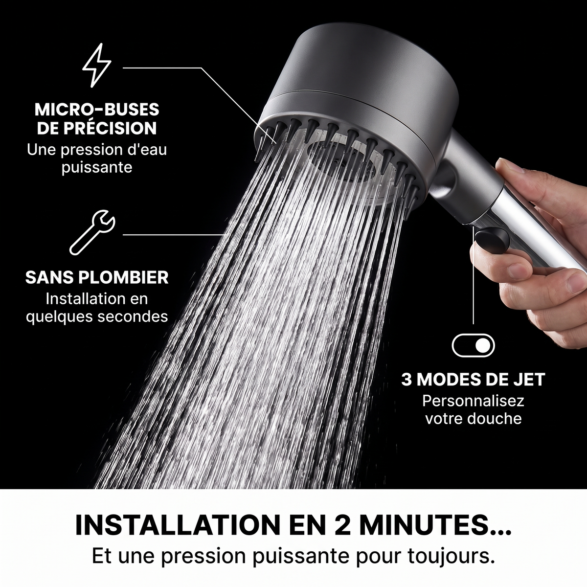 Pression puissante, installation en 2 minutes
